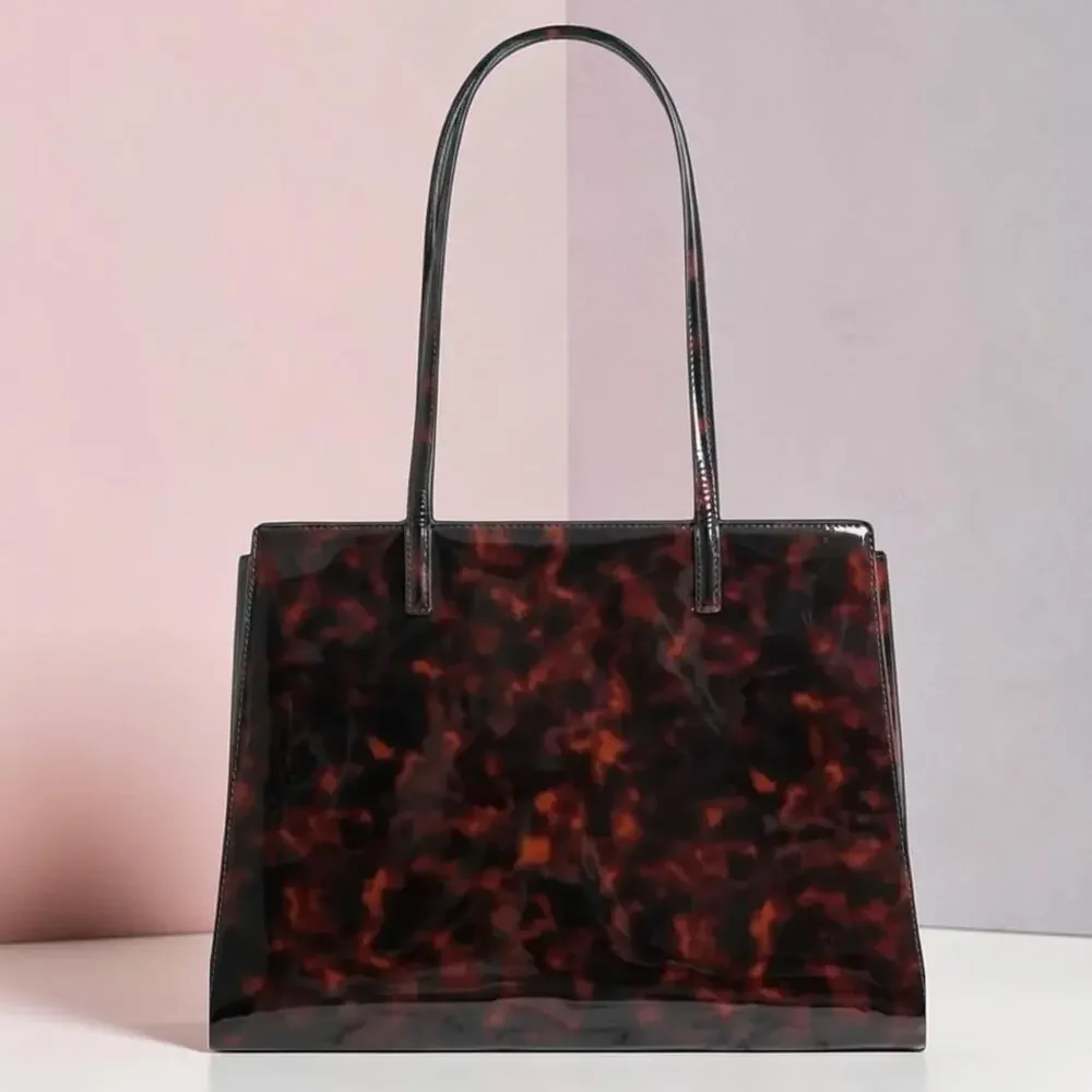 Tory Burch Emerson Tortoise Patent Leather Work Tote 165968 NWT